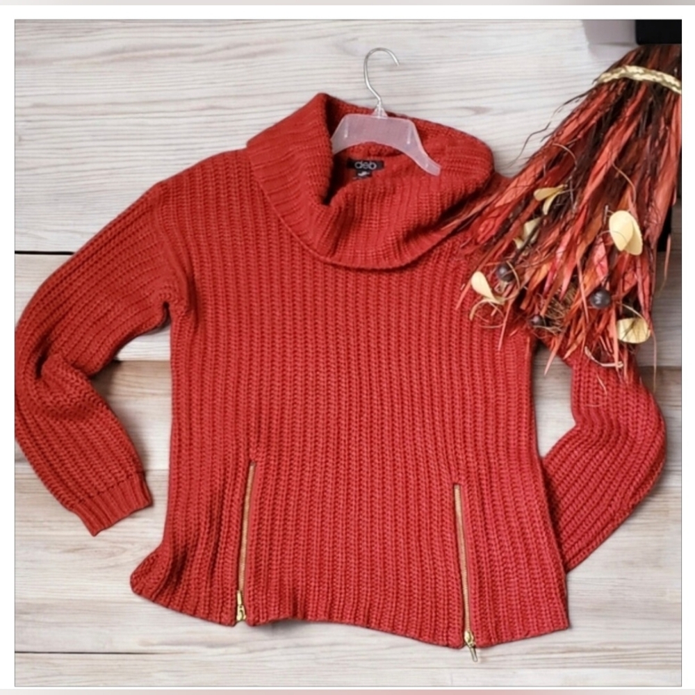 Red Turtleneck Sweater with zipper detail 2X Deb